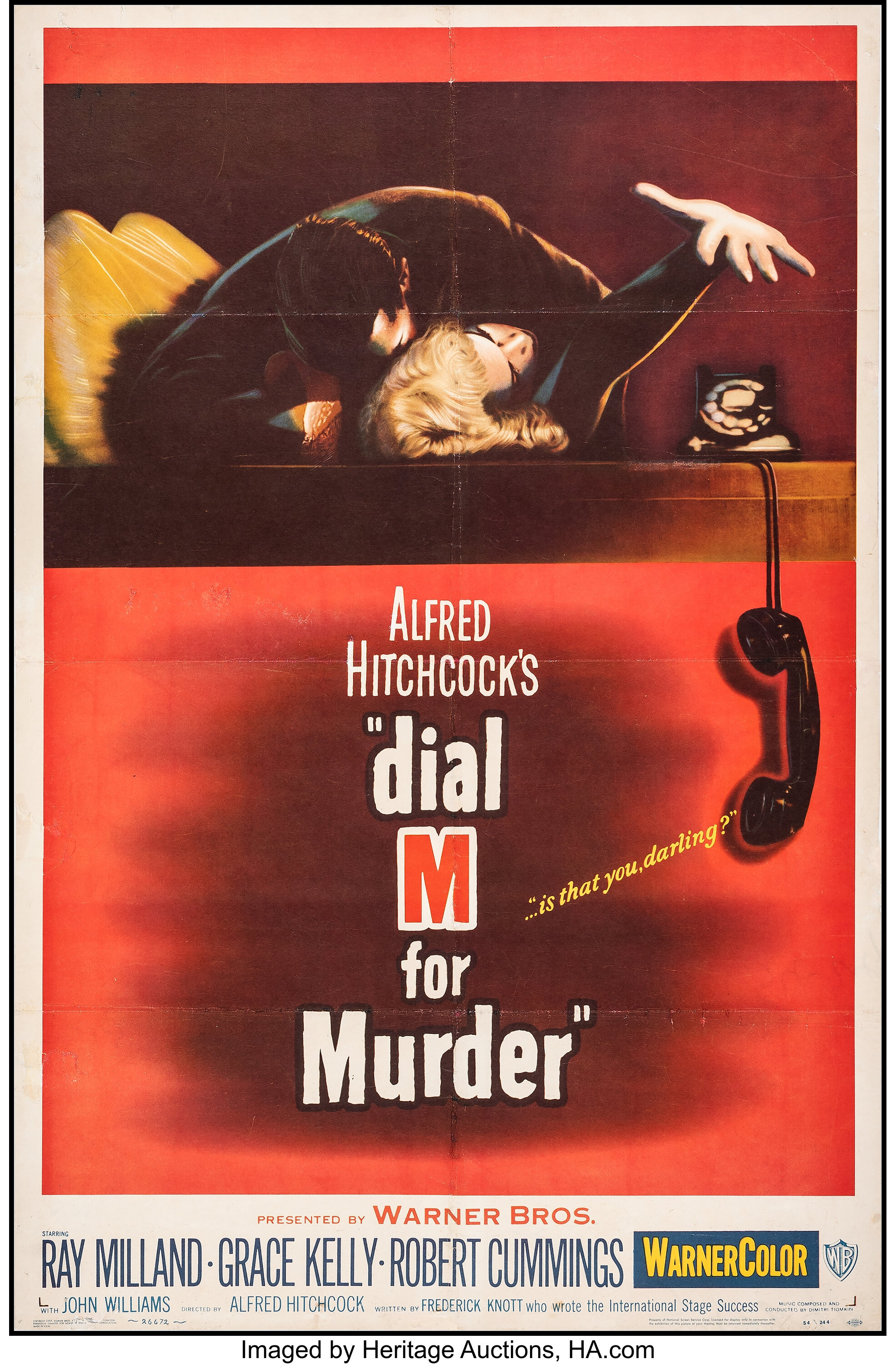 Dial M for Murder (Warner Bros., 1954). Fine on Linen. Trimmed One ...