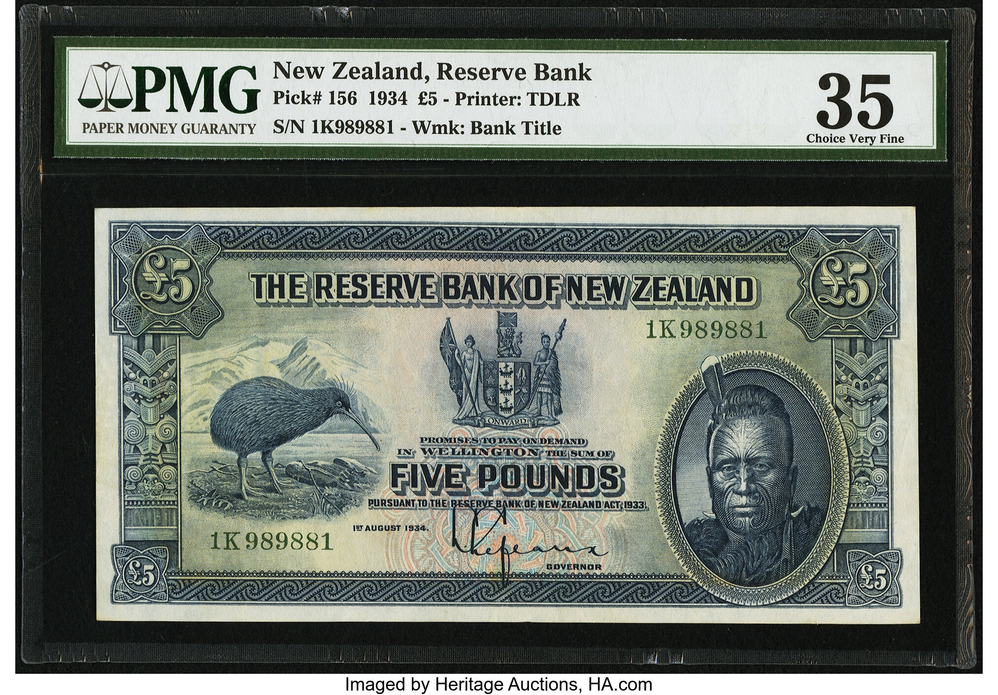 New Zealand Reserve Bank Cash Rate New Zealand Reserve Bank of New Zealand 5 Pounds 1.8.1934 Pick 156