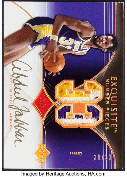 Kareem Abdul Jabbar Lakers jersey patch card 22/25 Panini Select