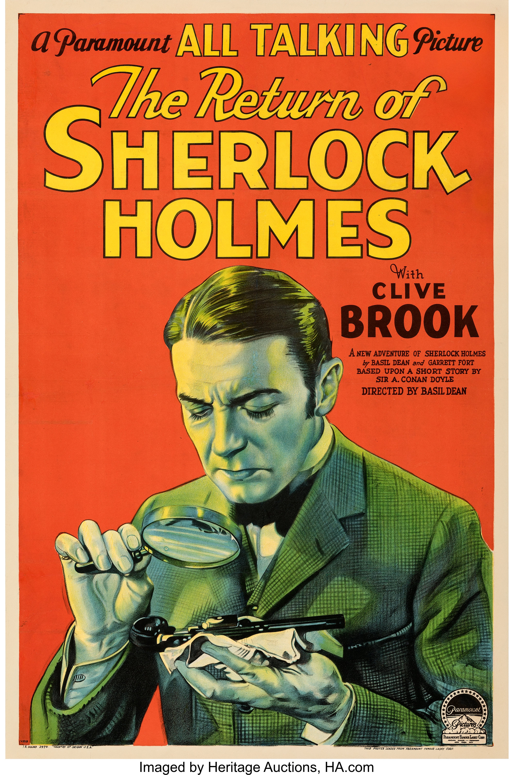 The Return Of Sherlock Holmes Paramount 1929 Fine On Linen