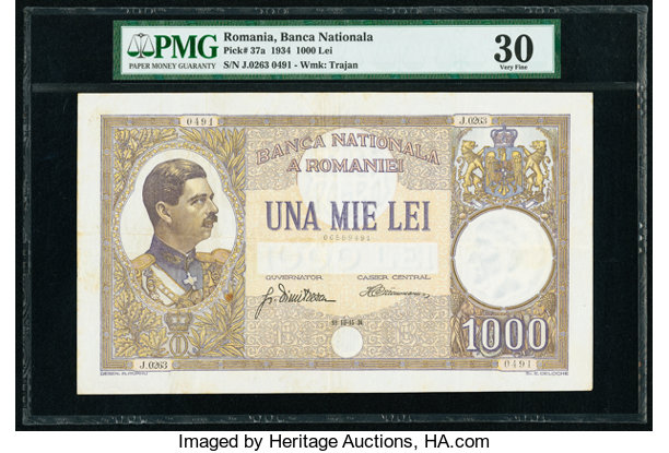 Romania Banca Nationala A Romaniei 1000 Lei 15 3 1934 Pick 37a Pmg Lot 89115 Heritage Auctions