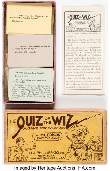 The Quiz Of The Whiz Thomas Edison Game H J Phillips Co Inc Lot Heritage Auctions