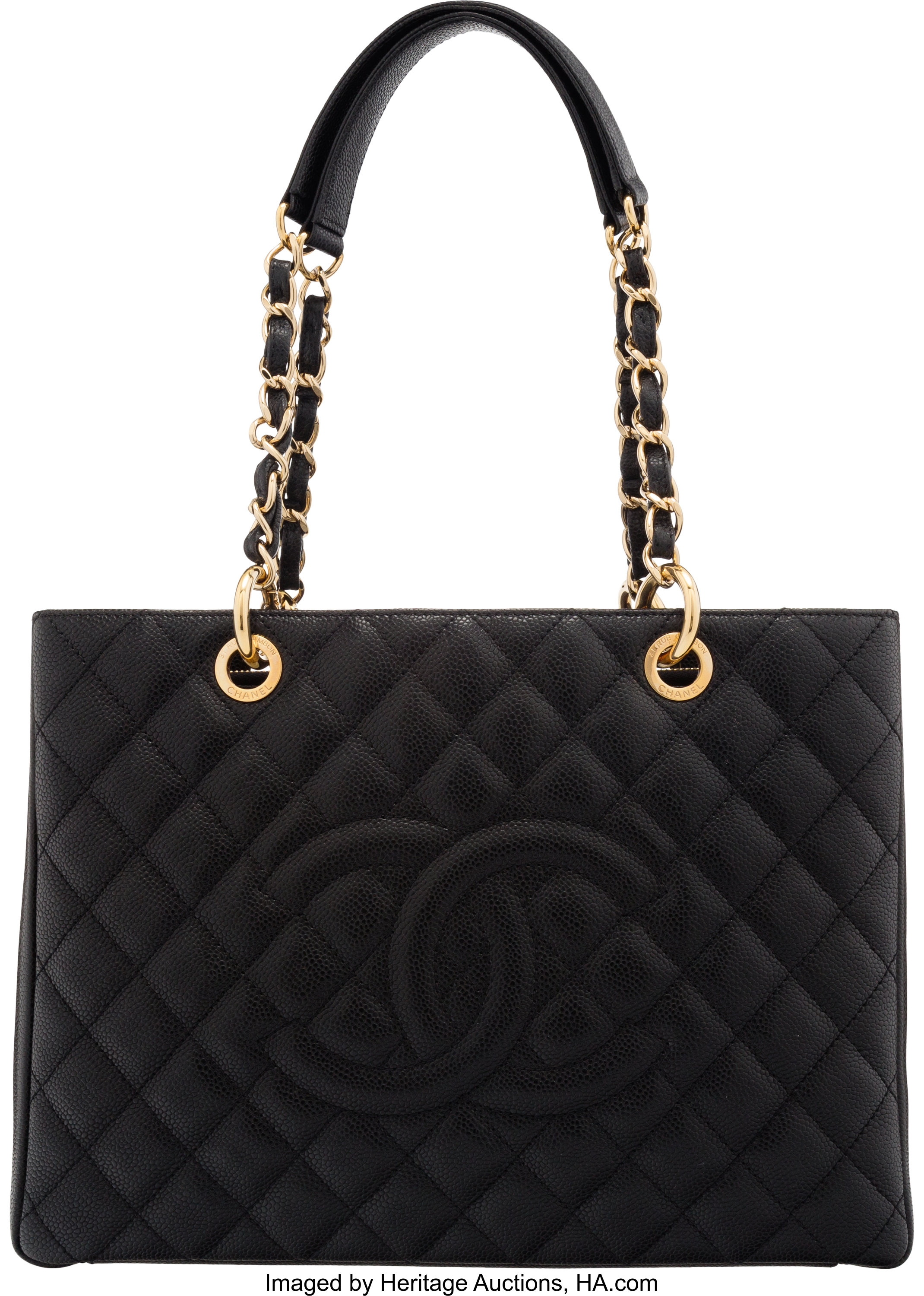 Chanel Black Quilted Caviar Leather Grand Shopping Tote Bag with