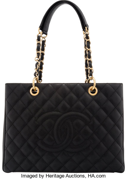 Chanel Black Quilted Caviar Leather Grand Shopping Tote Bag with