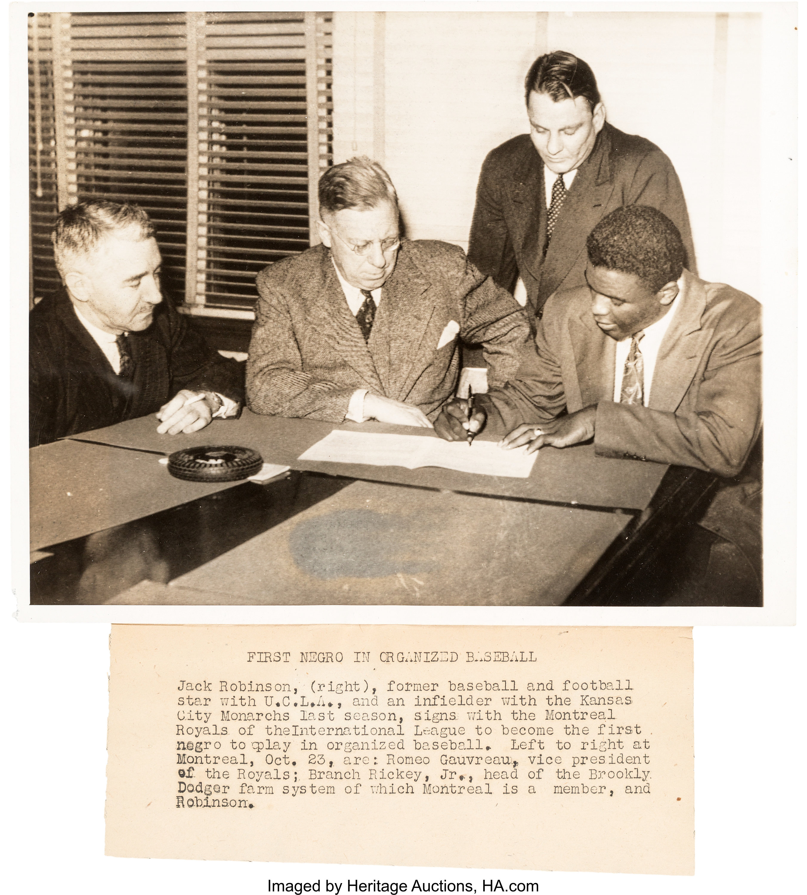 1945 Jackie Robinson Signs Professional Contract Original, Lot #80248
