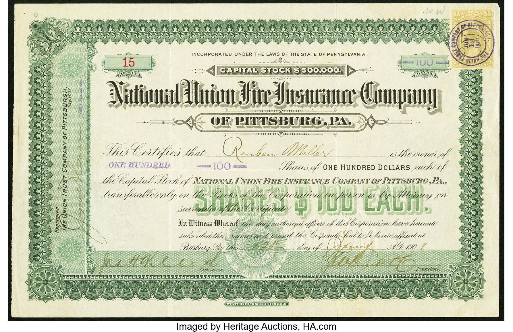 Three Different Insurance Stock Certificates 1864-1901 Fine or | Lot ...