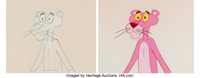 Pink Panther Vintage Production Animation Cel Drawing 1976 from