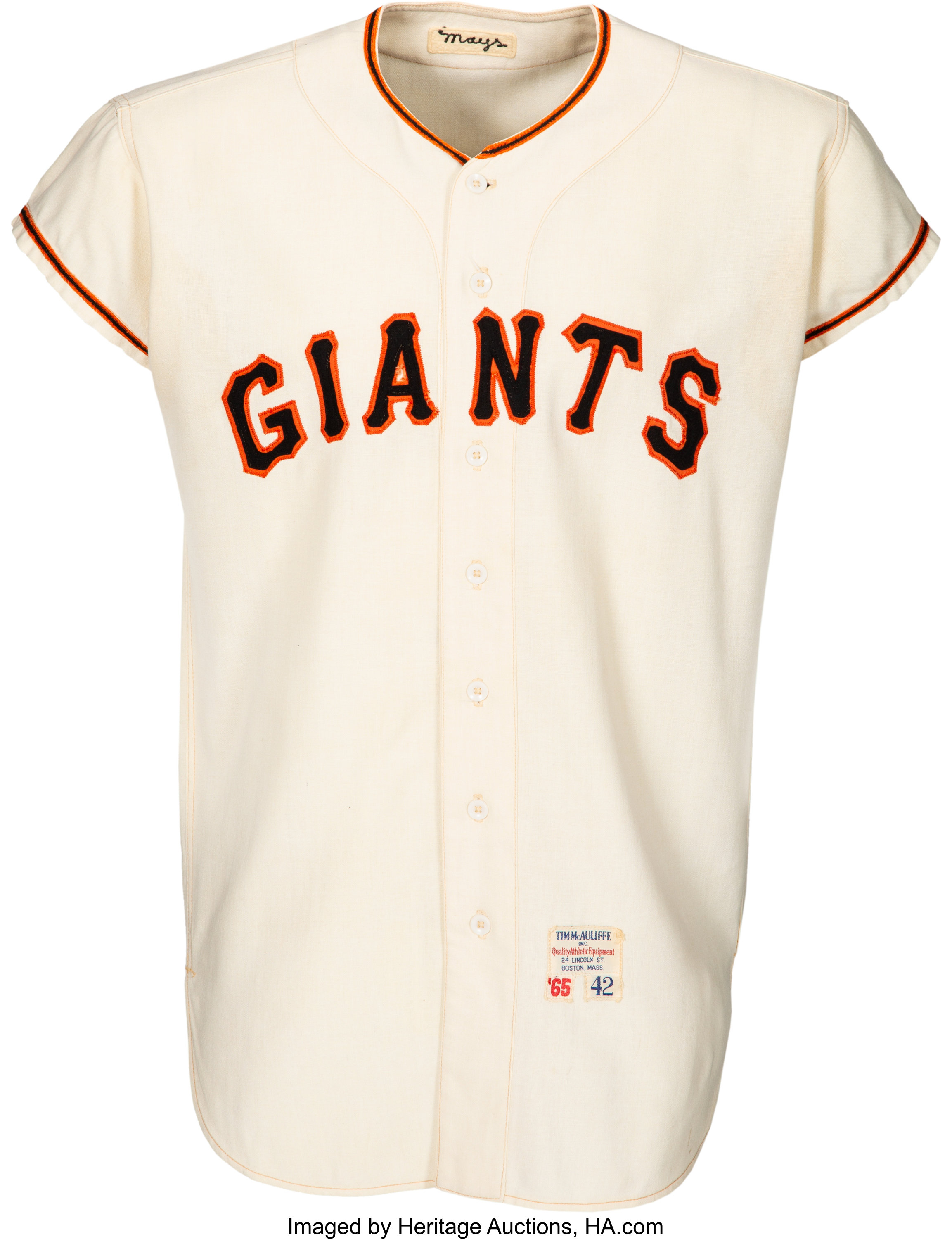 1965 Willie Mays Game Worn San Francisco Giants Jersey, MEARS, Lot #50074