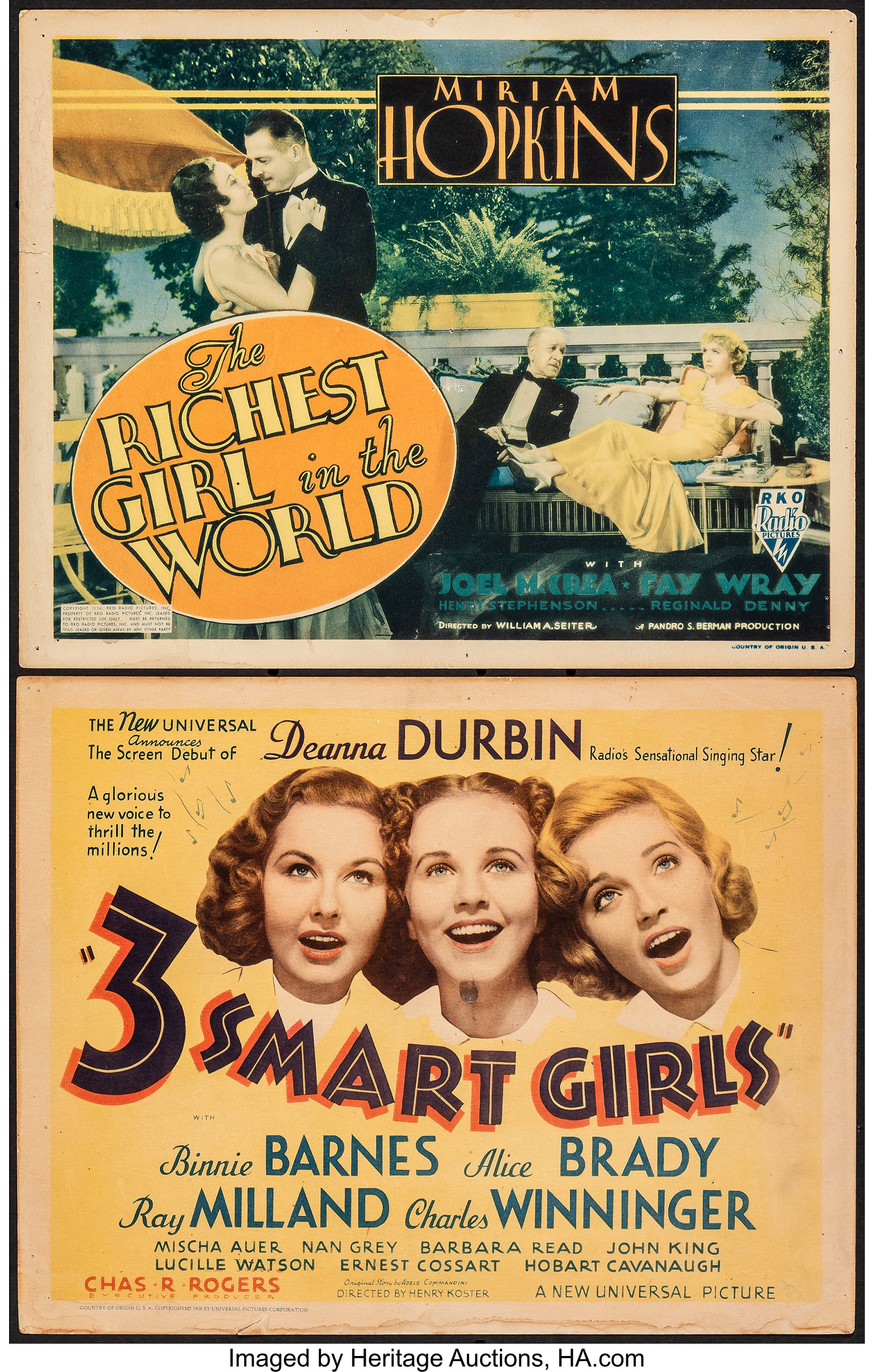 3 Smart Girls Other Lot Universal 1936 Fine Title Lobby