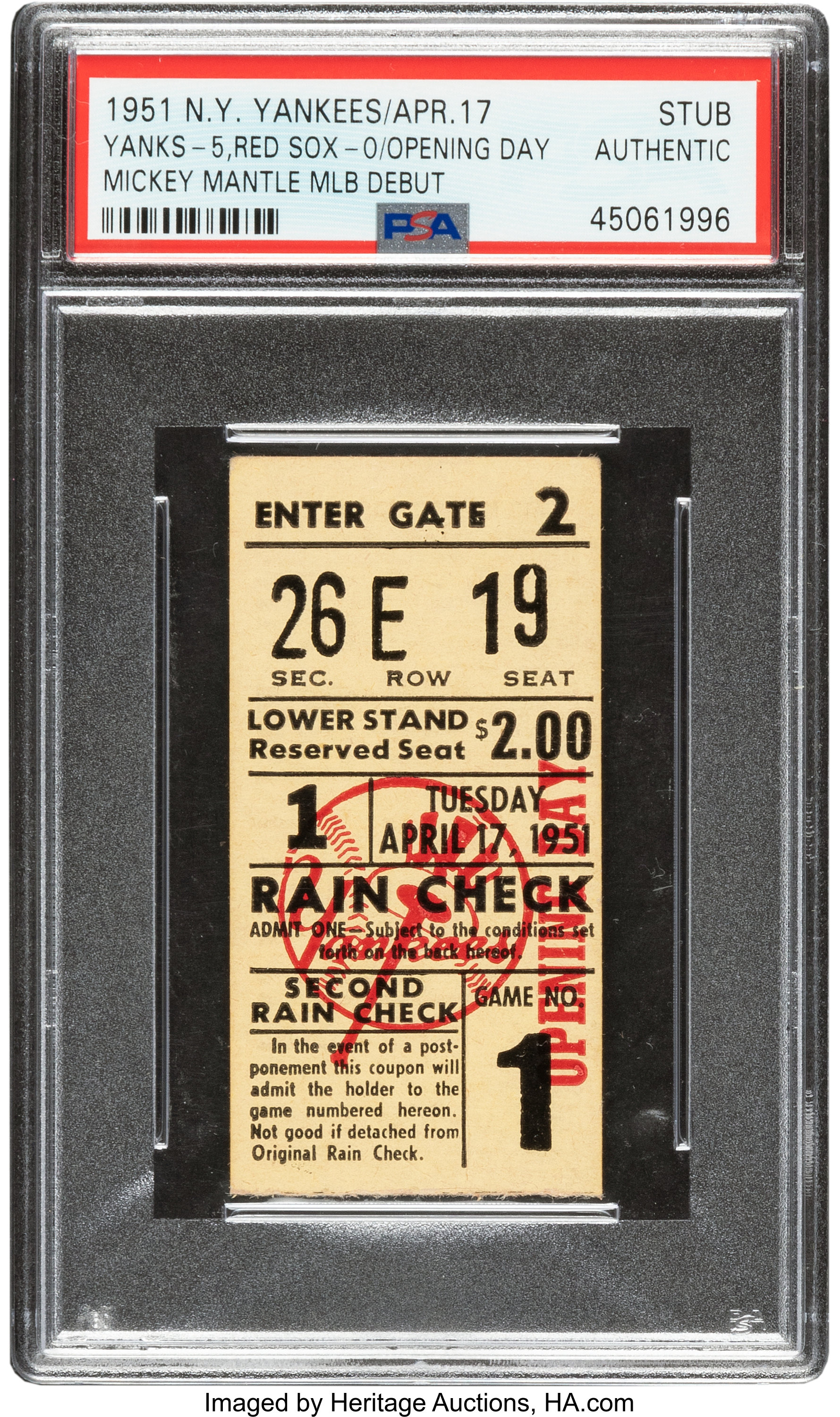 Ticket Stub From 1951 Debut of Mickey Mantle Sold For Record Price