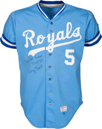 Facsimile Autographed George Brett Kansas City Blue Reprint Laser Auto Baseball  Jersey Size Men's XL - Hall of Fame Sports Memorabilia