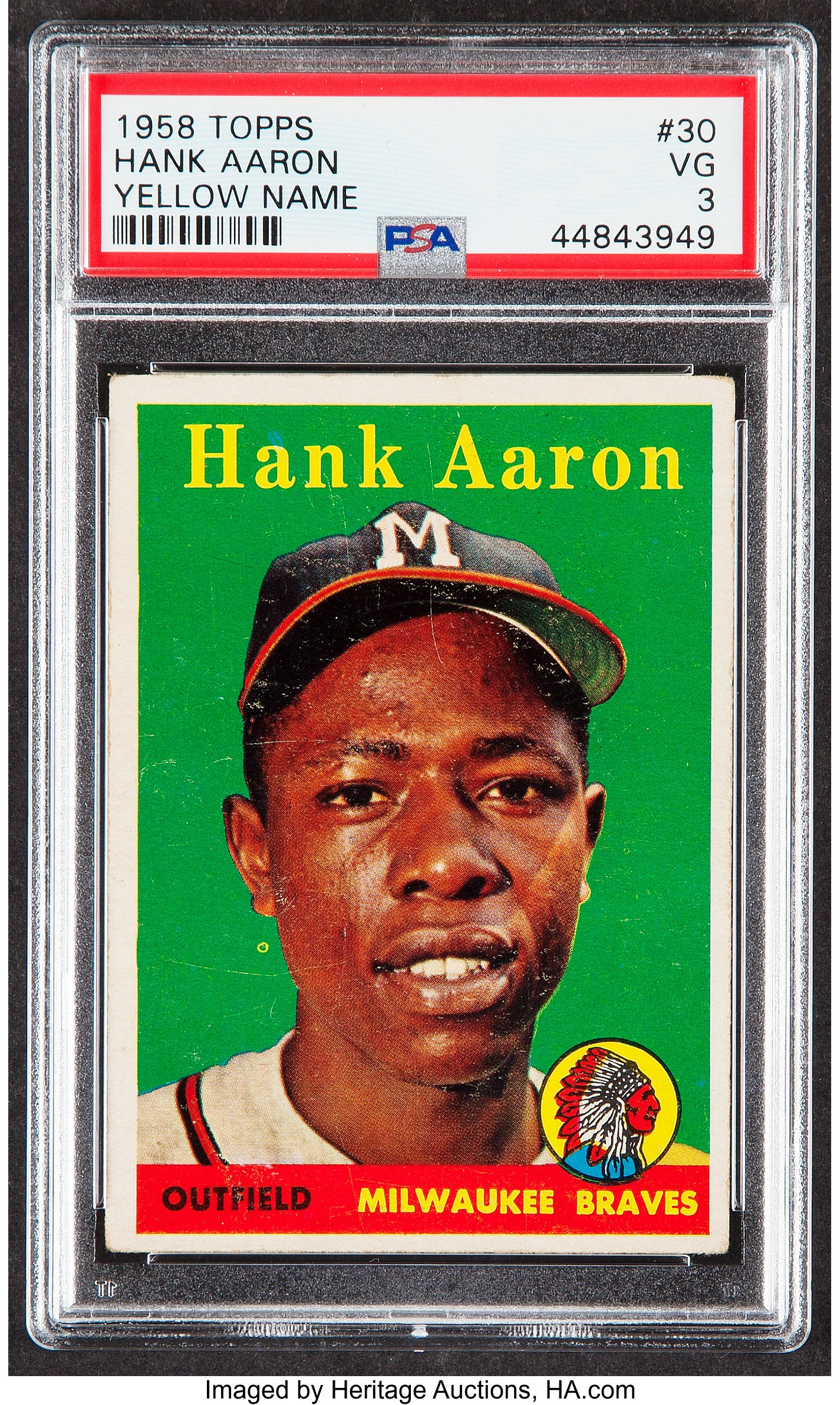 1958 Topps #30 Hank Aaron Milwaukee Braves Baseball Card Sgc