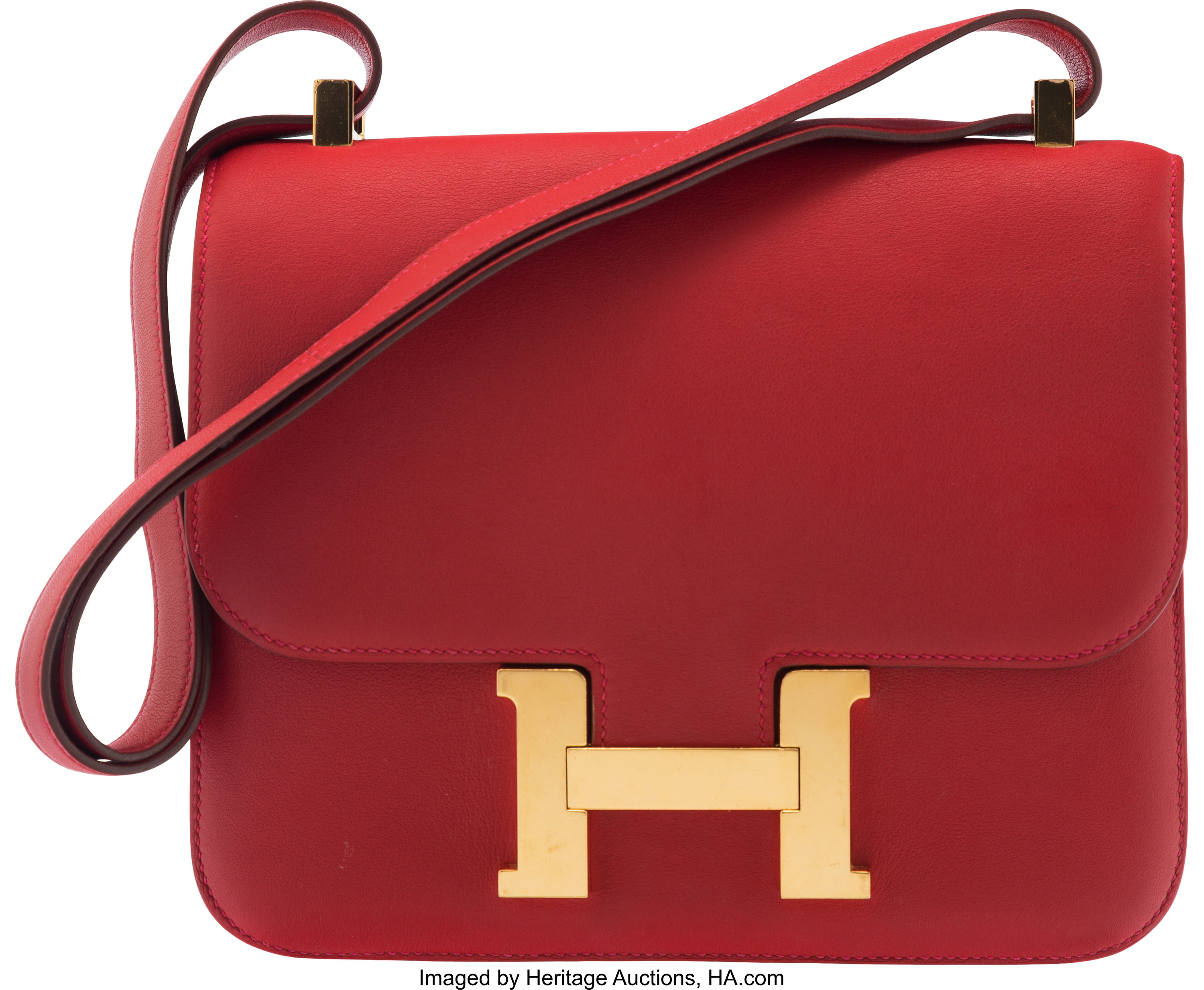 Sold at Auction: Hermes, Hermes Orange Poppy Evercolor Leather
