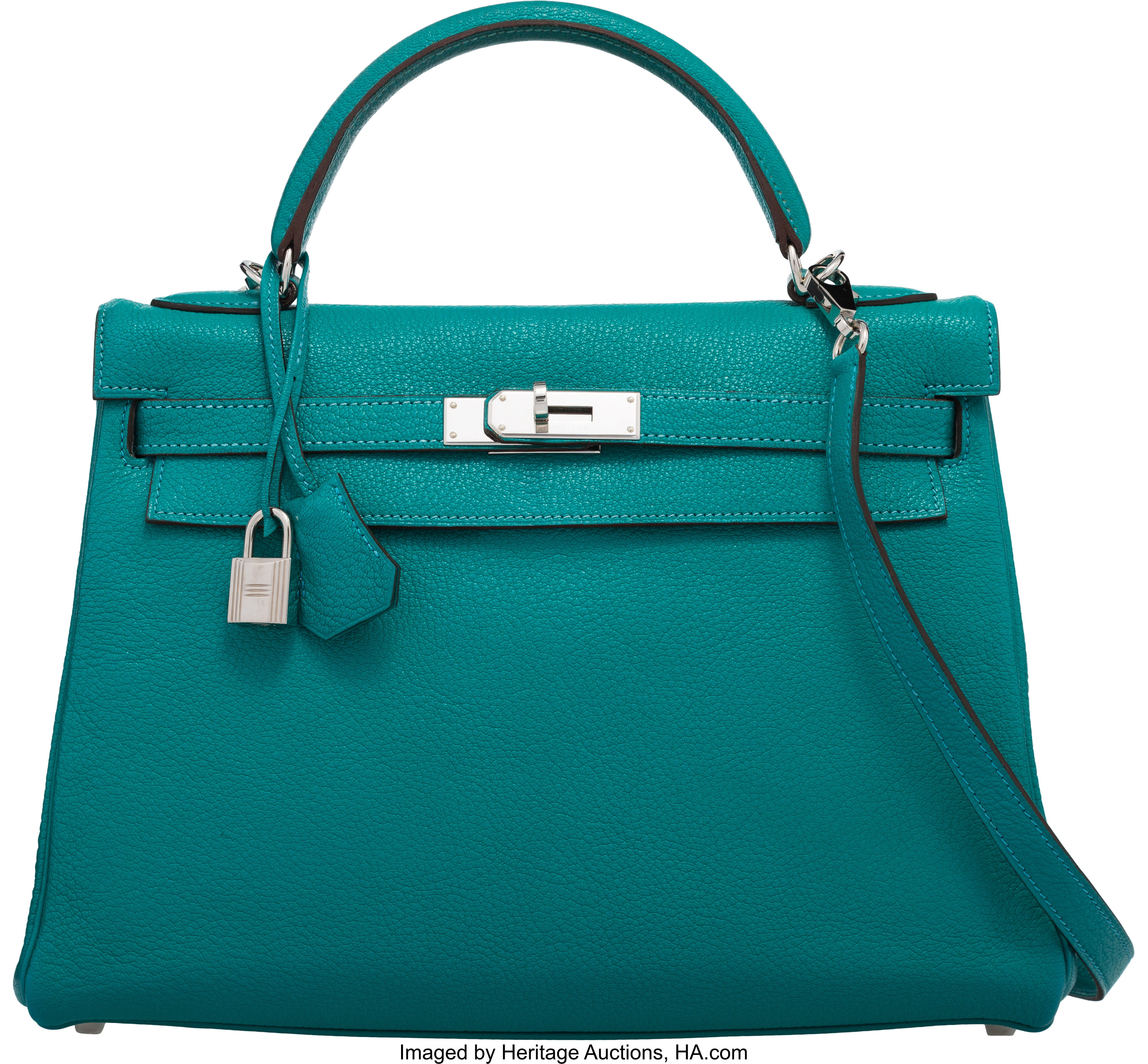 Hermès 32cm Turquoise Togo Leather Retourne Kelly Bag with | Lot #14065 ...