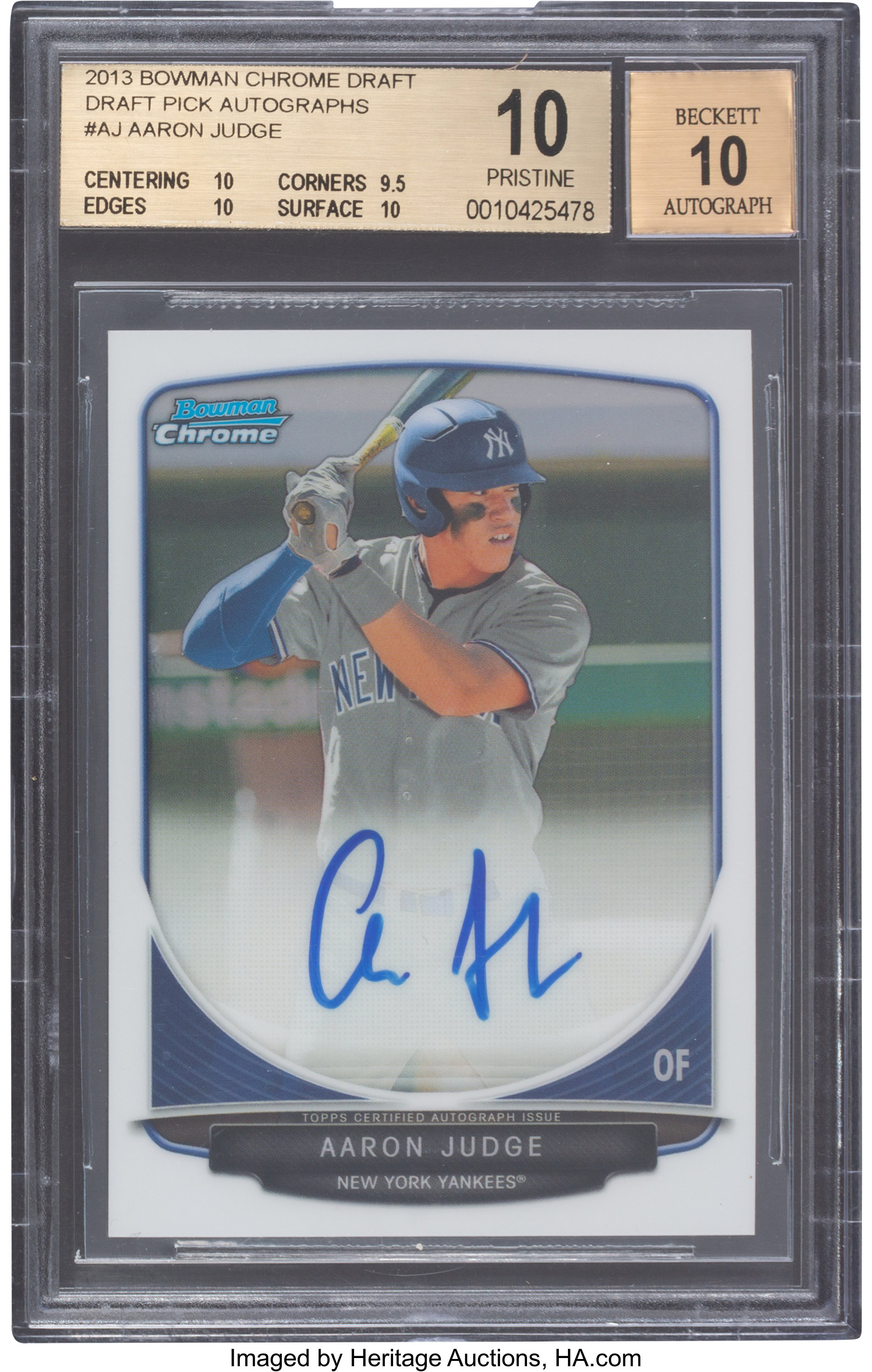 2013 Bowman Chrome Draft Pick Autographs Refractor #BCA-AJ Aaron Judge  Signed Rookie Card - BGS PRISTINE/Black Label 10, Beckett 10 - Pop 3 on  Goldin Auctions