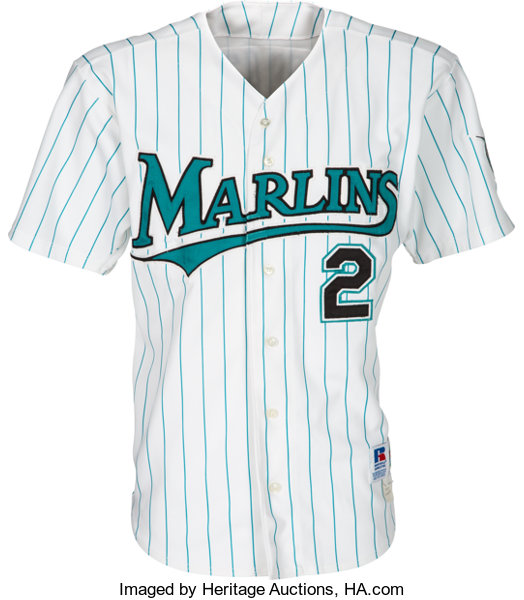 Marlins Charity Offseason Sale: Billy the Marlin Authentic White & Teal  Pinstripe Florida Marlins Jersey