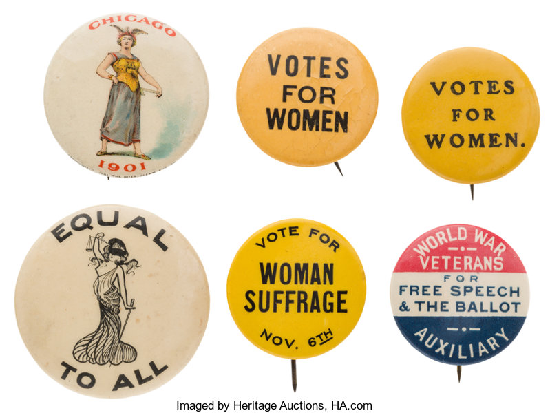 Suffrage Campaign Historical Button Pins and Sticker Sheet Bundle