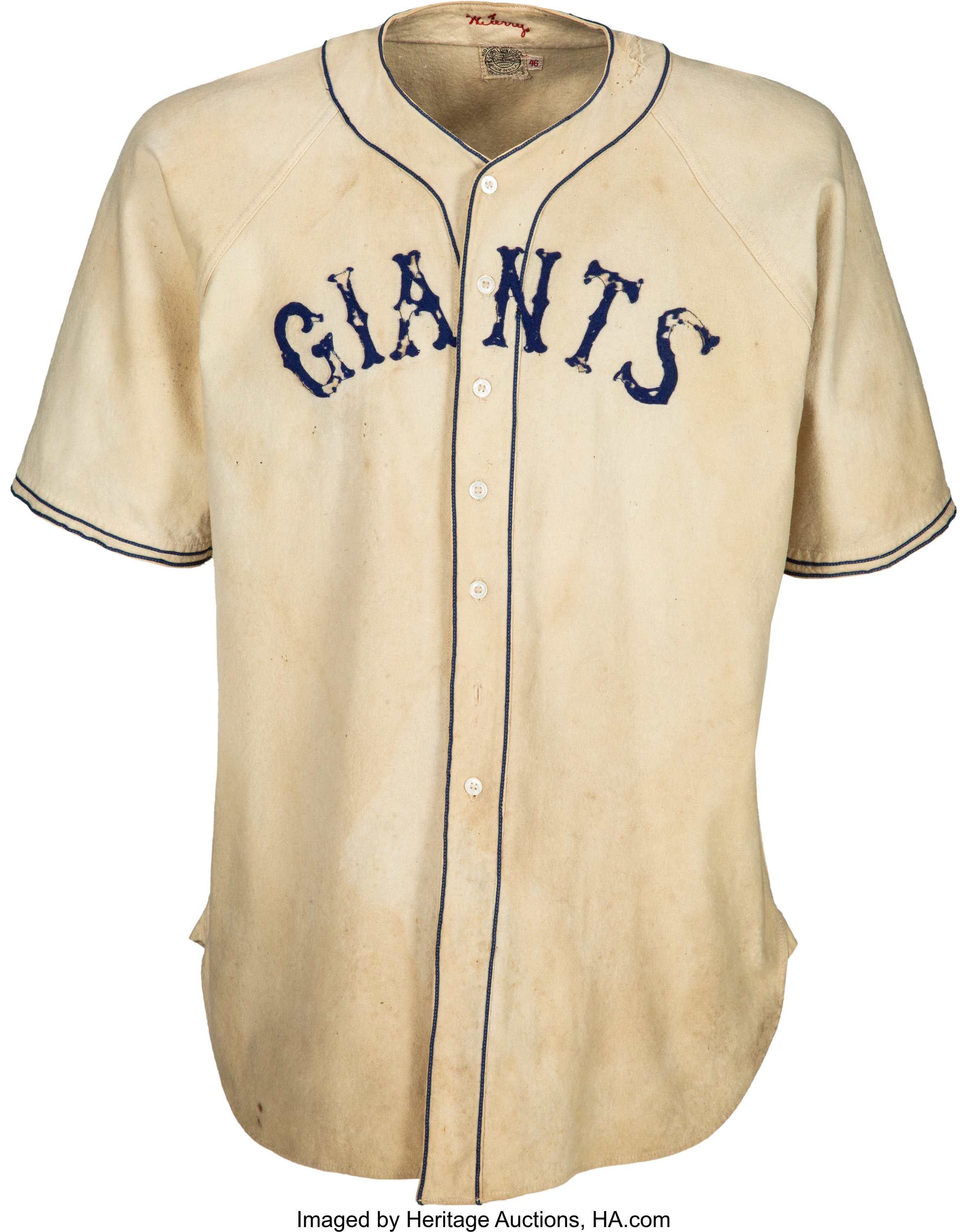 1939 Bill Terry Game Worn New York Giants Jersey--The Only Known, Lot  #50303