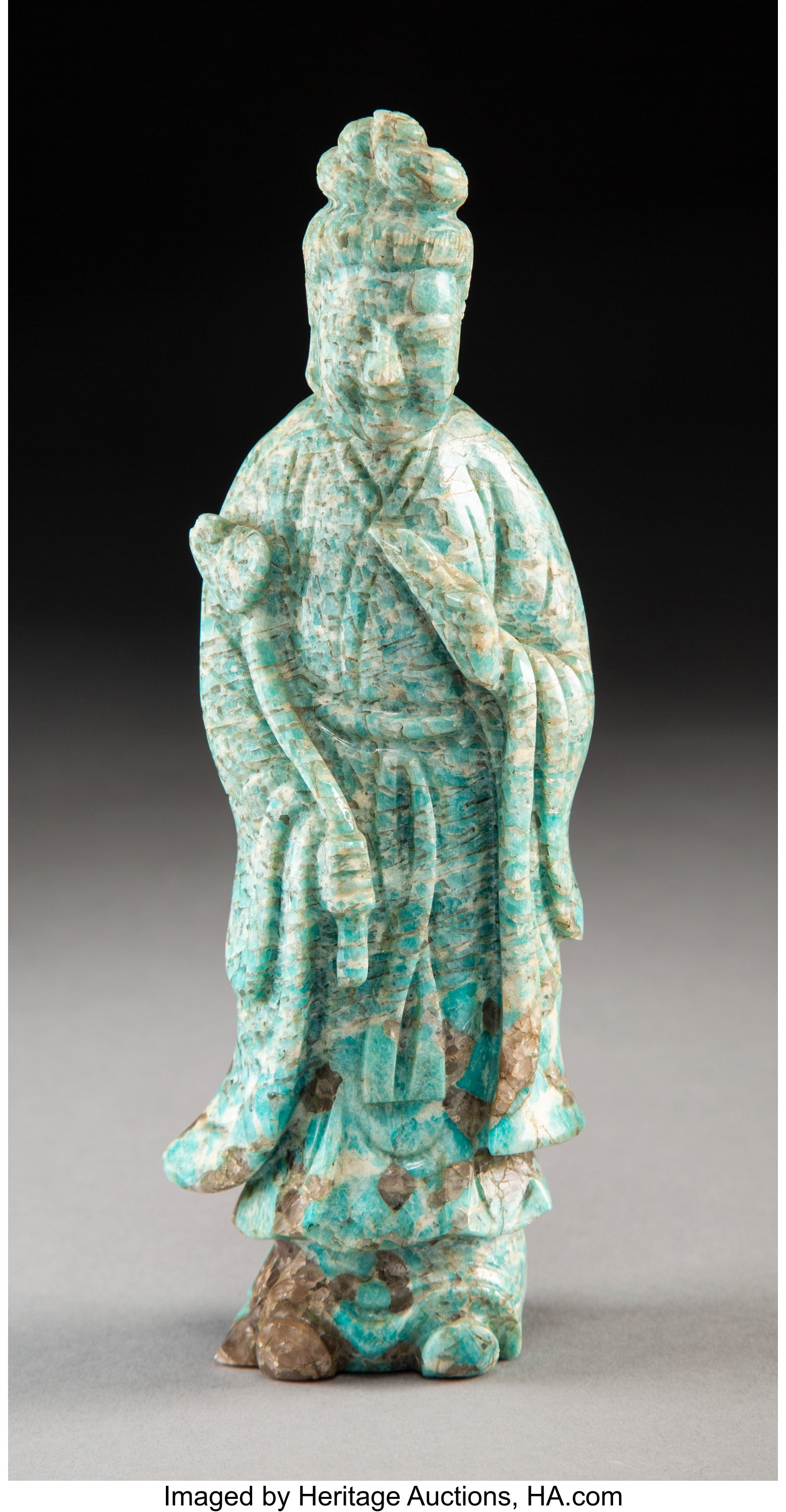 A Chinese Carved Amazonite Figure Of Guanyin th Century 7 3 8 Lot Heritage Auctions