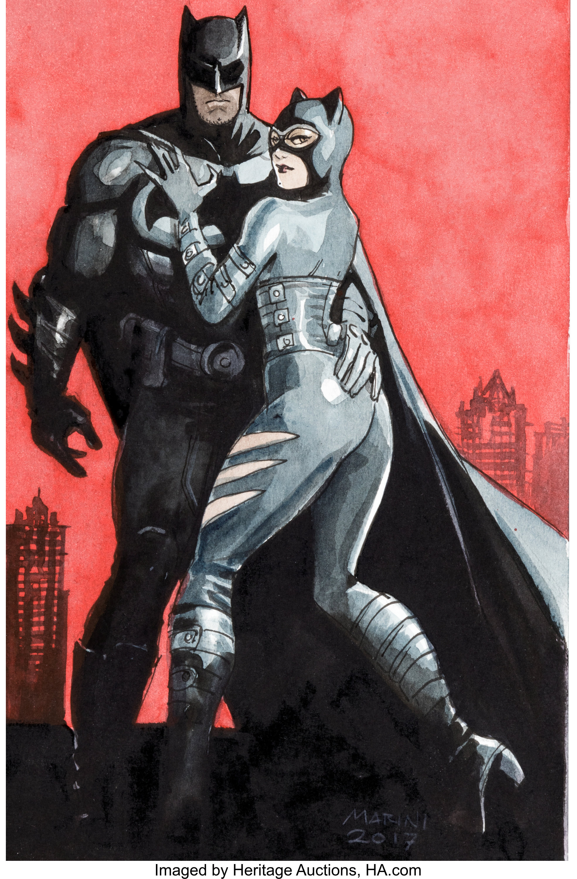 Enrico Marini Casemate Magazine #115 Batman and Catwoman Cover | Lot #94126  | Heritage Auctions