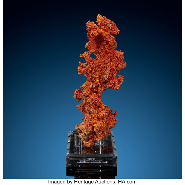 Minerals:Native Metals, Native Copper. Chengmenshan Mine, Jiujiang Co.. Jiujiang, Jiangxi.
China.