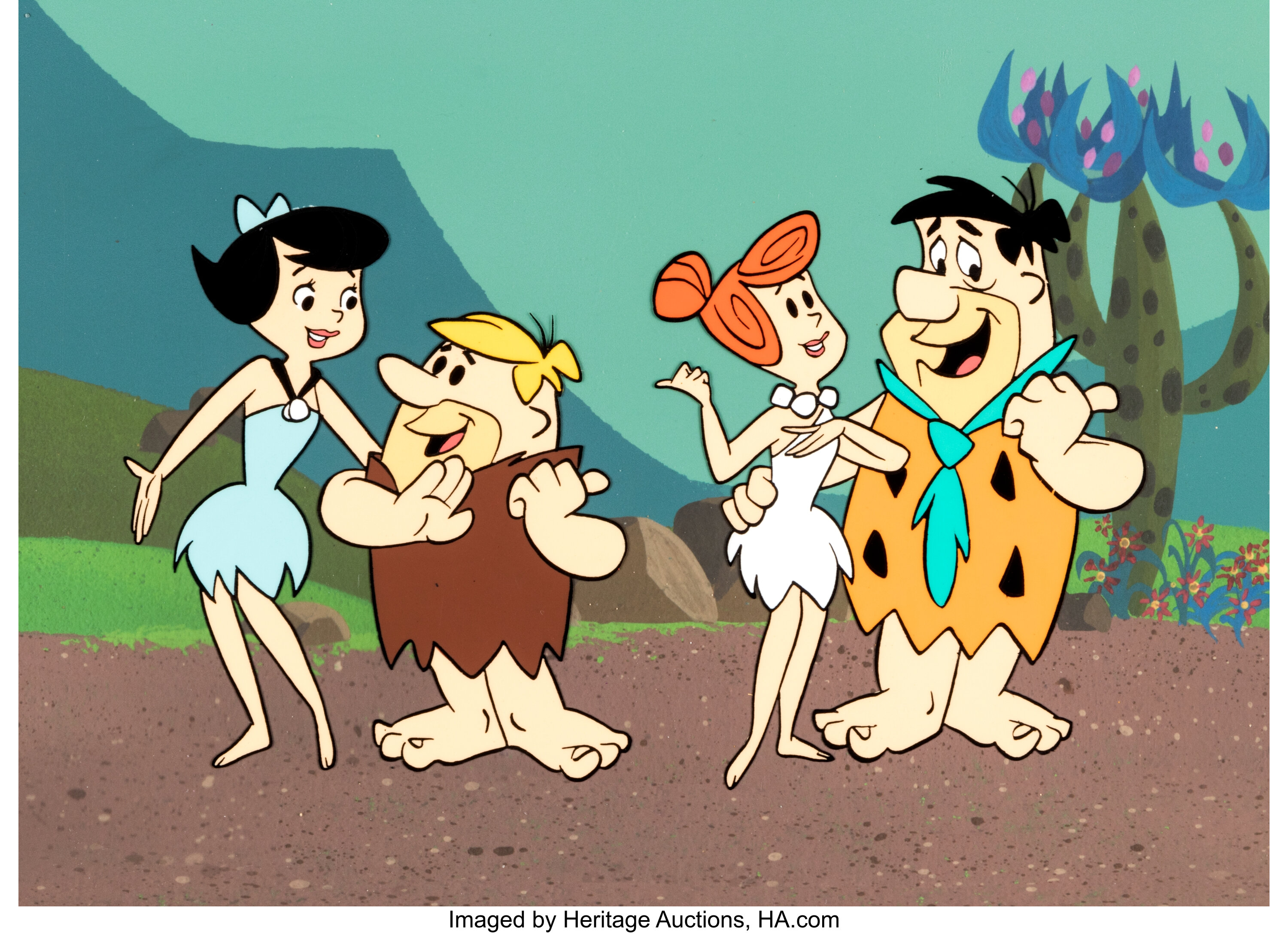 The Flintstones Fred Barney Wilma And Betty Production Cel Lot 4333