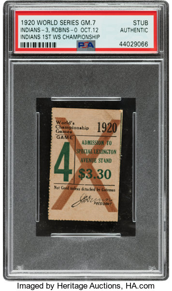 1920 World Series Ticket Stub From The Wamby Game