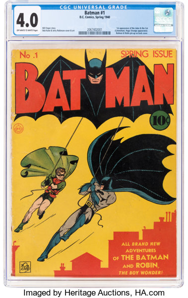 Golden Age (1938-1955):Superhero, Batman #1 (DC, 1940) CGC VG 4.0 Off-white to white pages....