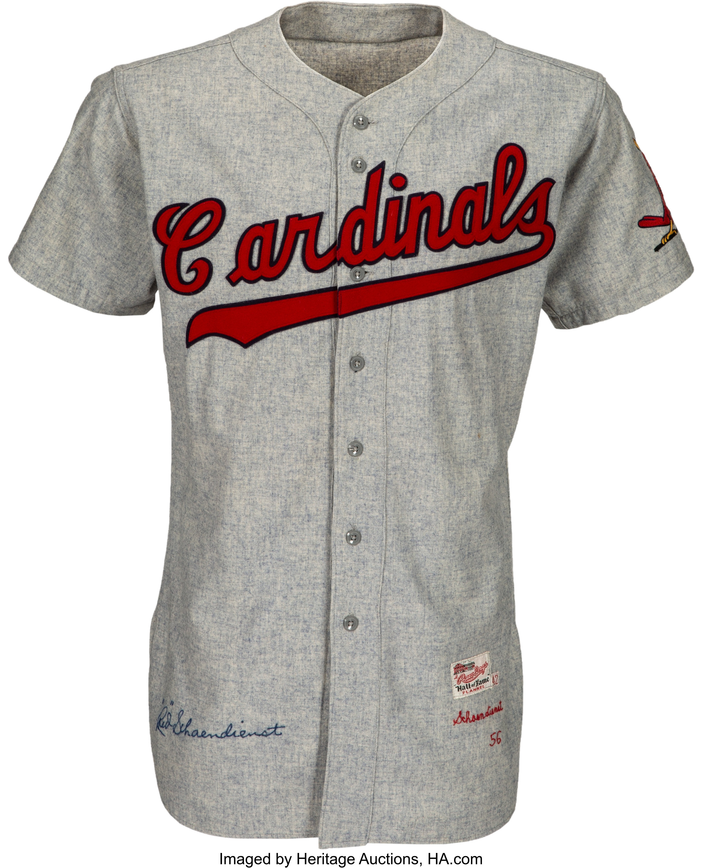 1956 Red Schoendienst Game Worn & Signed St. Louis Cardinals, Lot #57098