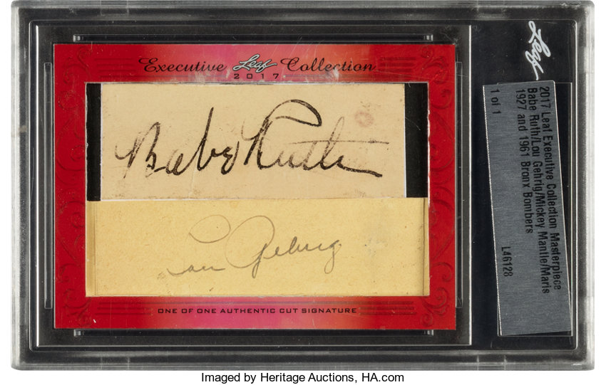 Babe Ruth & Lou Gehrig Autographed New York Yankees Framed Cut Signatures