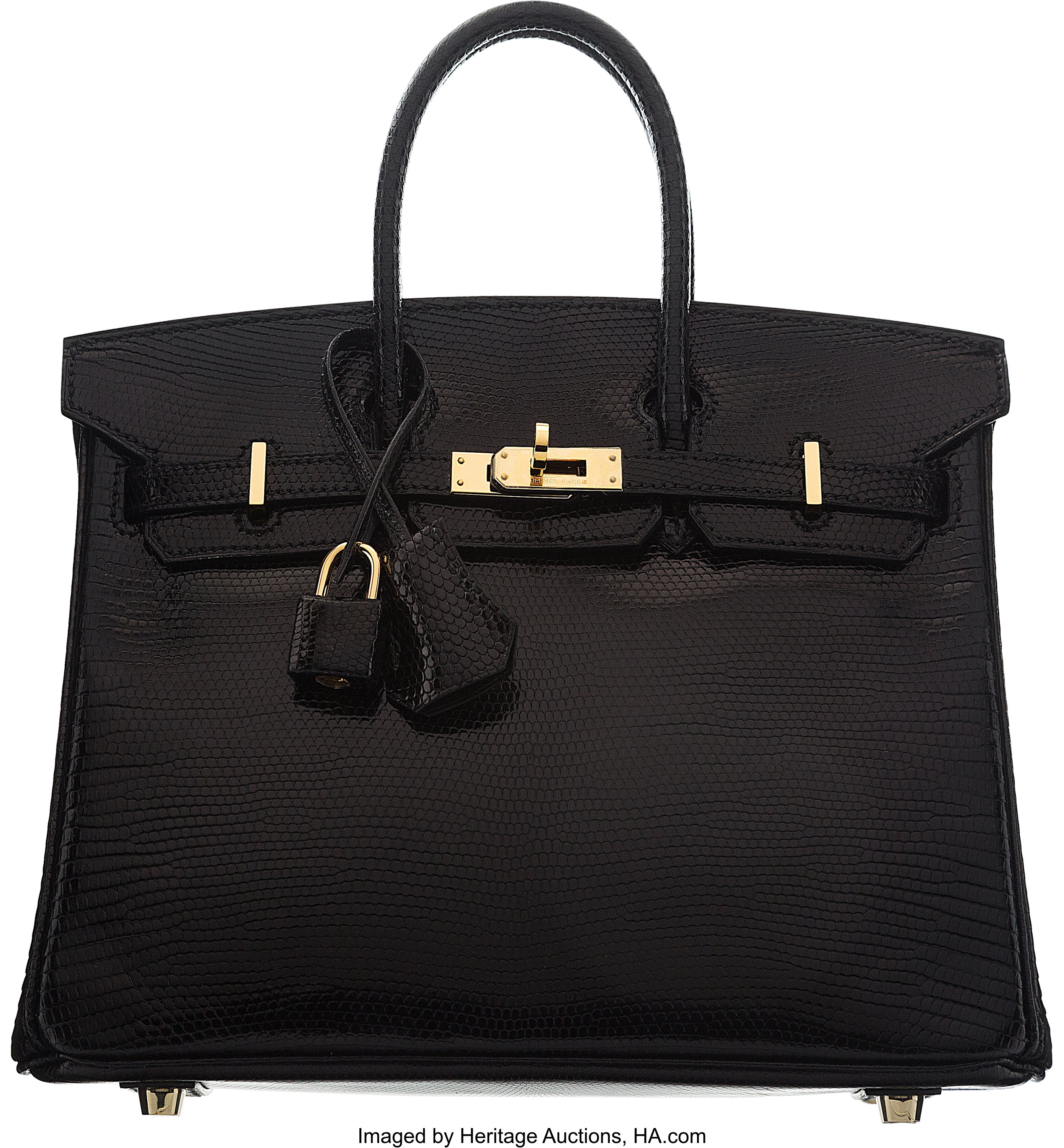 Hermès 25cm Black Niloticus Lizard Birkin Bag with Gold Hardware. M ...