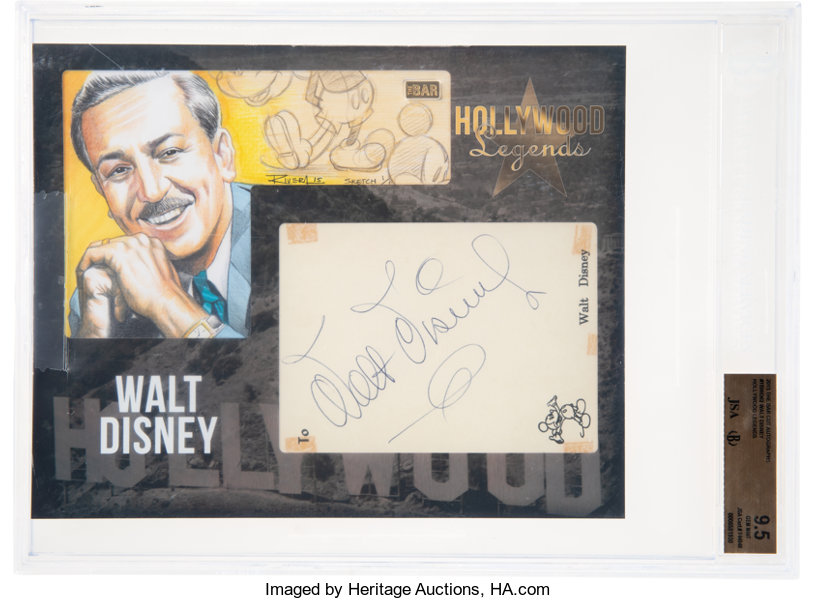 Walt Disney Signed Bar Cut With Color Sketches Slabbed and Graded, Lot  #89500