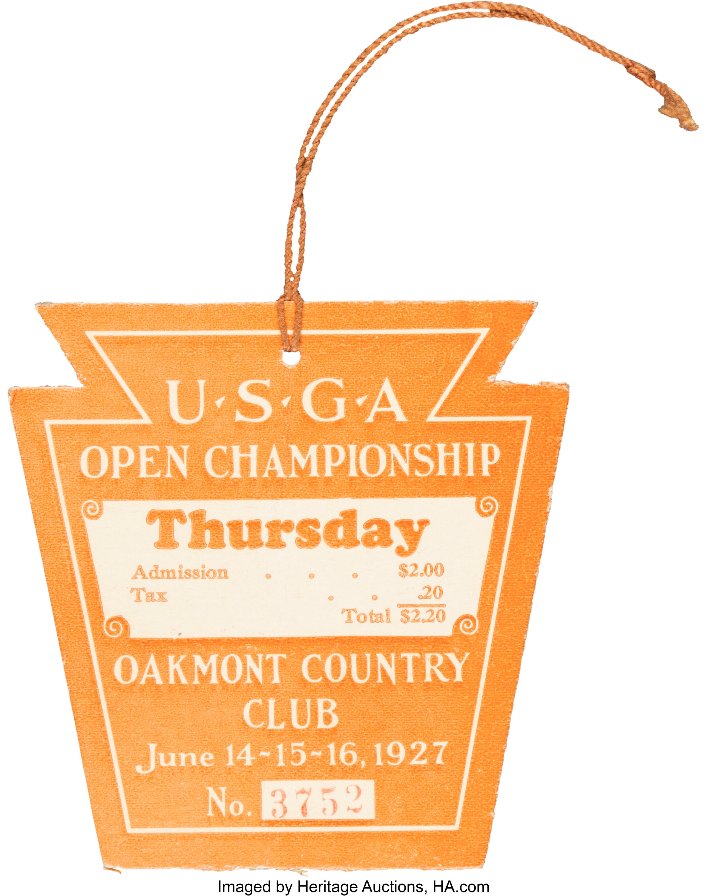 1927 U.S. Open Championship Golf Pass Only Known Example! Golf