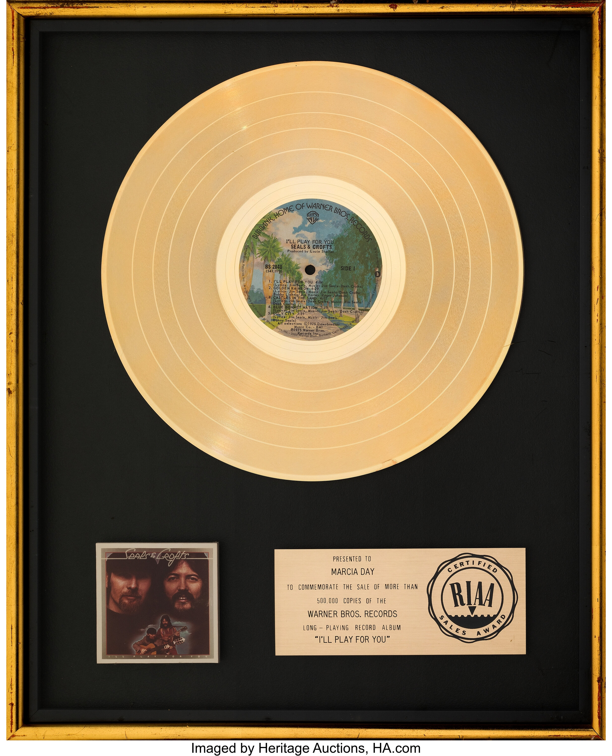 Seals Crofts I Ll Play For You Riaa Gold Record Sales Award Lot 974 Heritage Auctions