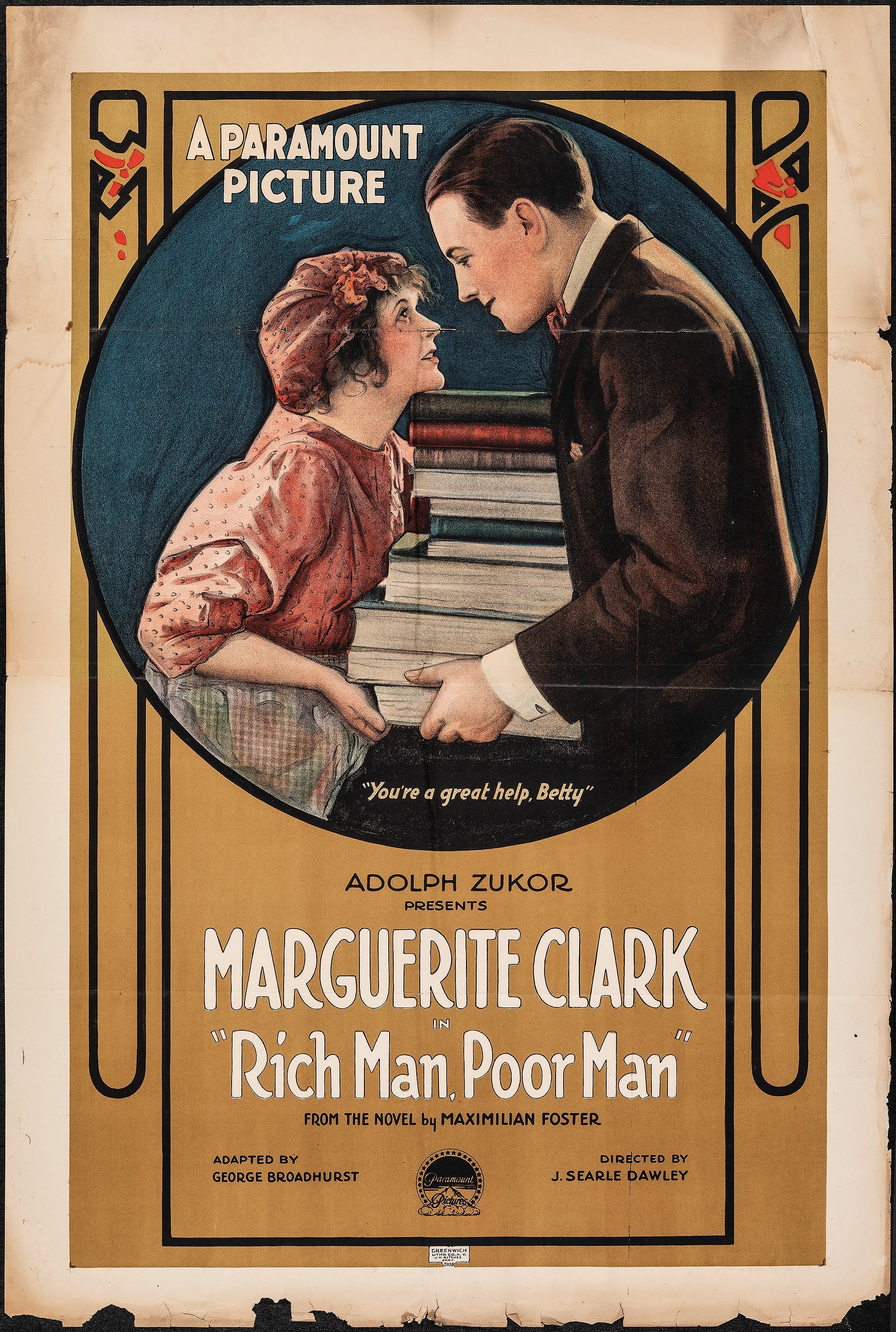 Rich Man Poor Man Paramount 1918 Fine One Sheet 27 5 X Lot Heritage Auctions