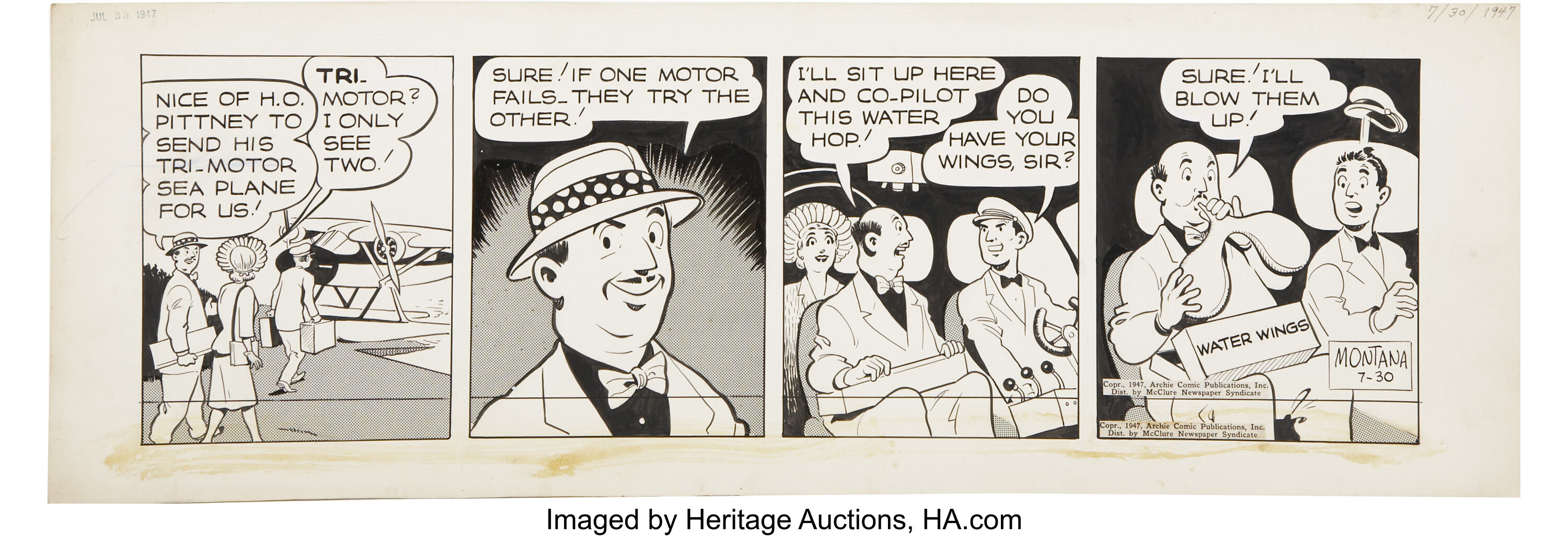 Bob Montana Archie Daily Comic Strip Original Art Dated 7 30 47 Lot 17593 Heritage Auctions 7306