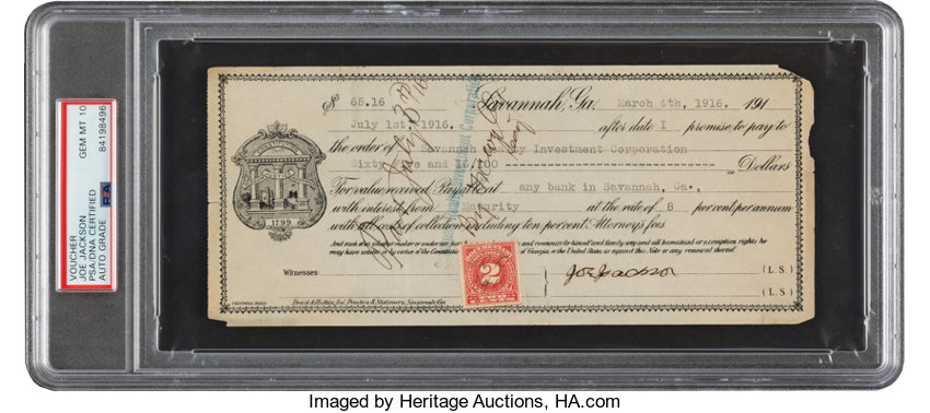 1916 Shoeless Joe Jackson Signed Voucher, PSA/DNA Gem Mint 10., Lot  #50029
