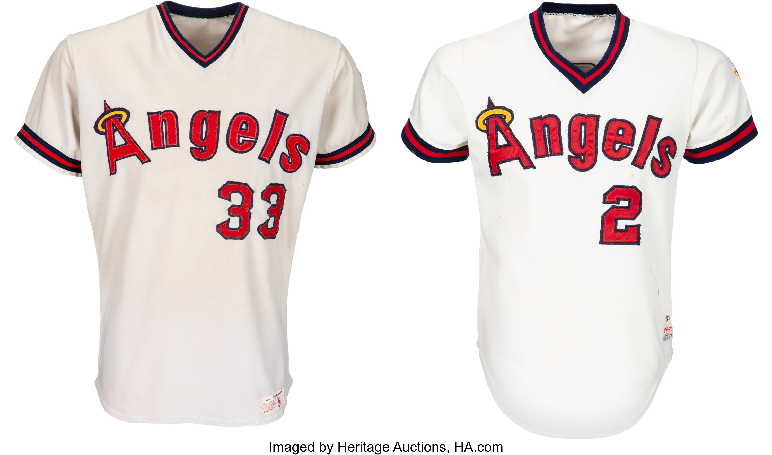 Lot Detail - CALIFORNIA ANGELS 1966 ROAD AND 1972 HOME GAME USED JERSEYS