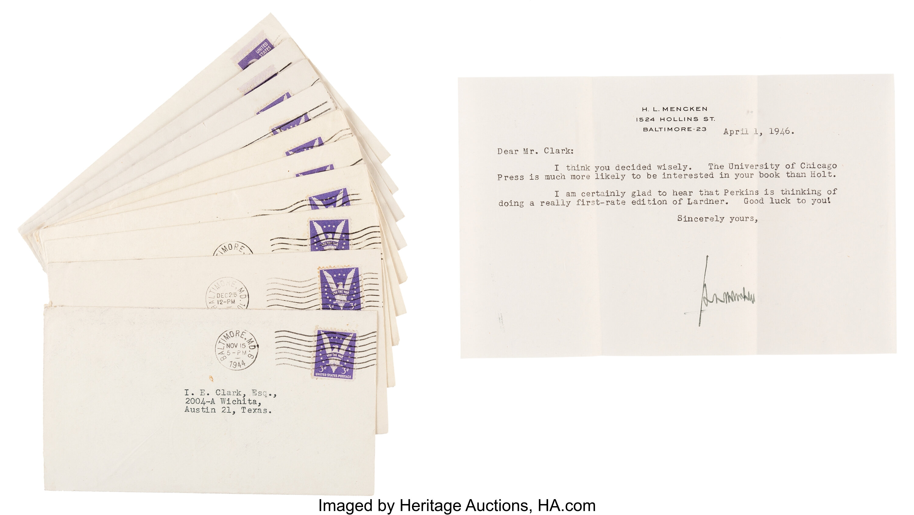 H L Mencken Archive Of Ten Typed Letters Signed Autographs Lot 47262 Heritage Auctions