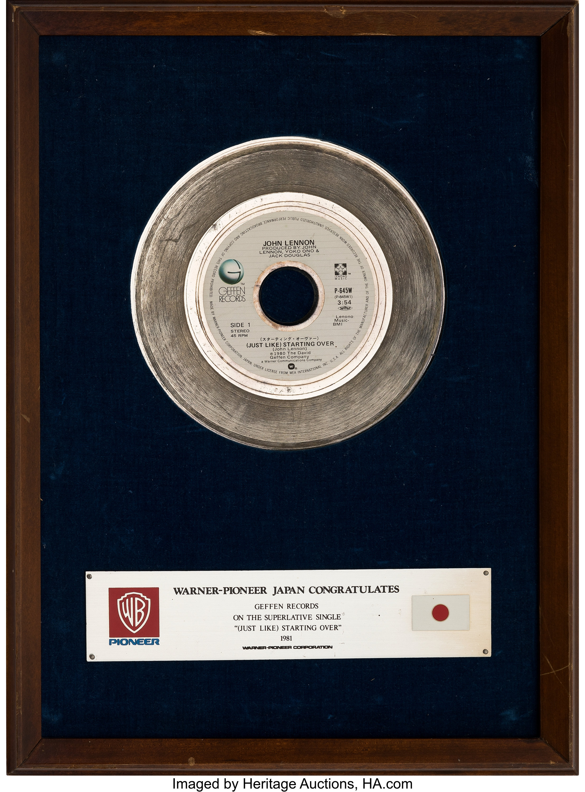 John Lennon Just Like Starting Over Blue Matte Japanese Award Lot 115 Heritage Auctions