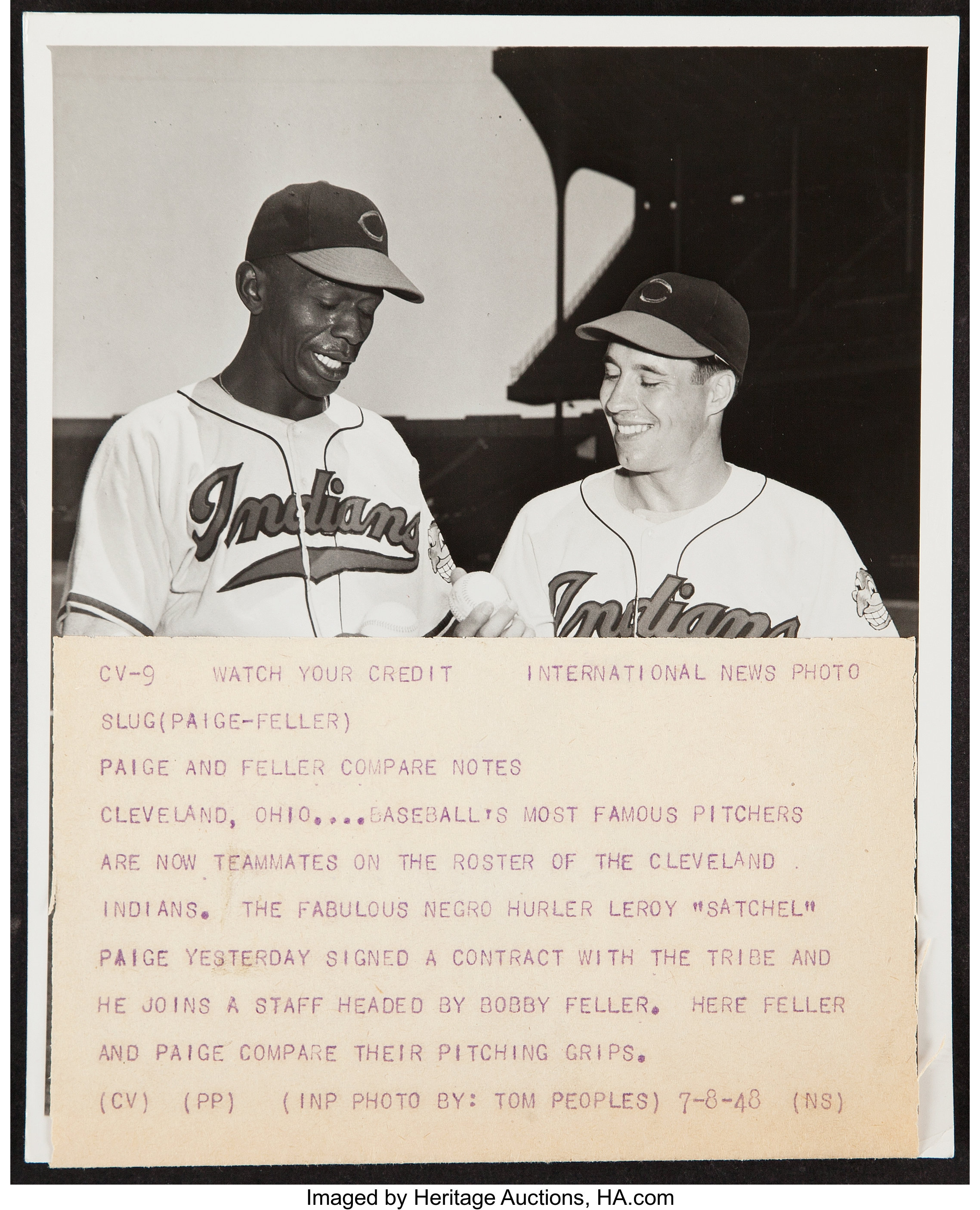 Sold at Auction: 1948 Satchel Paige and Bob Feller photograph.