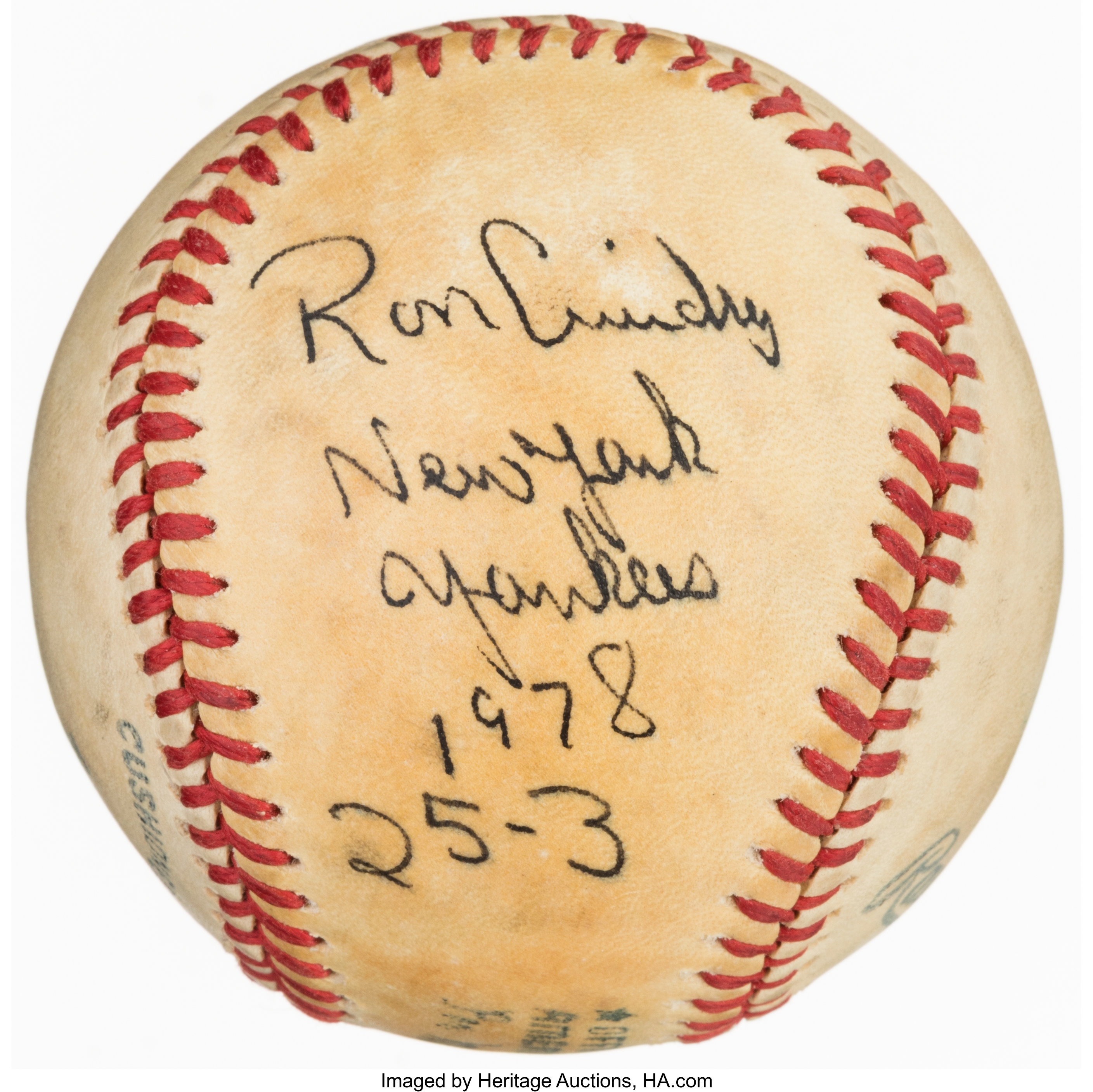 1978 Ron Guidry Game Used, Inscribed & Single Signed Baseball., Lot  #41069