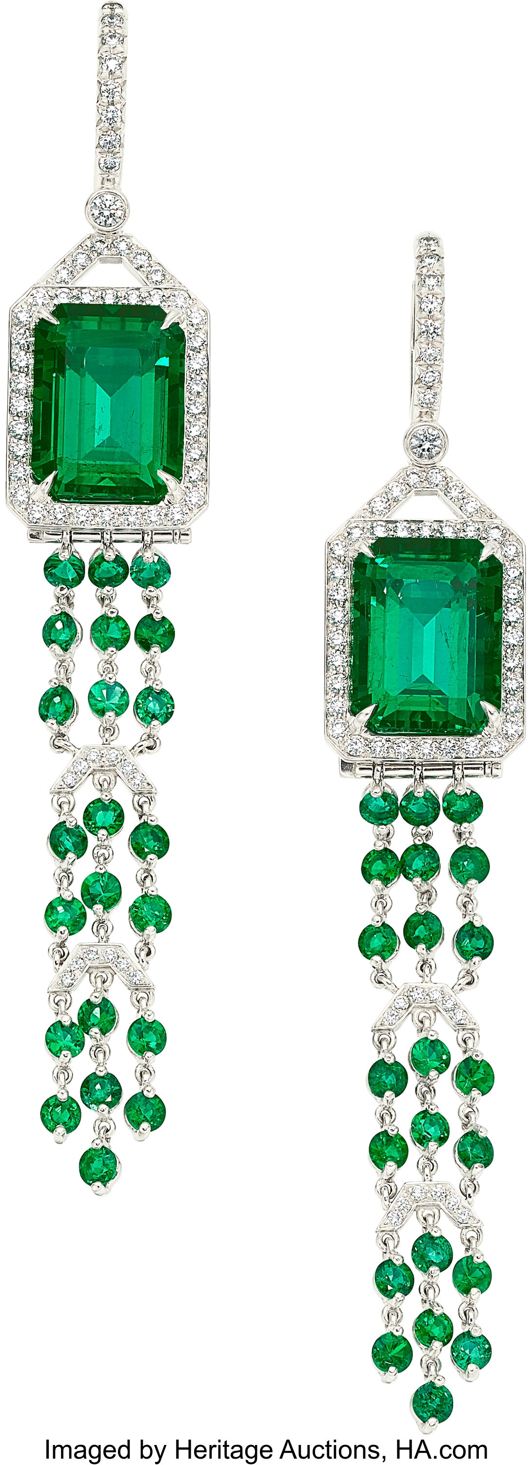 Zambian Emerald, Diamond, Platinum Earrings, Tiffany & Co. . ... | Lot ...