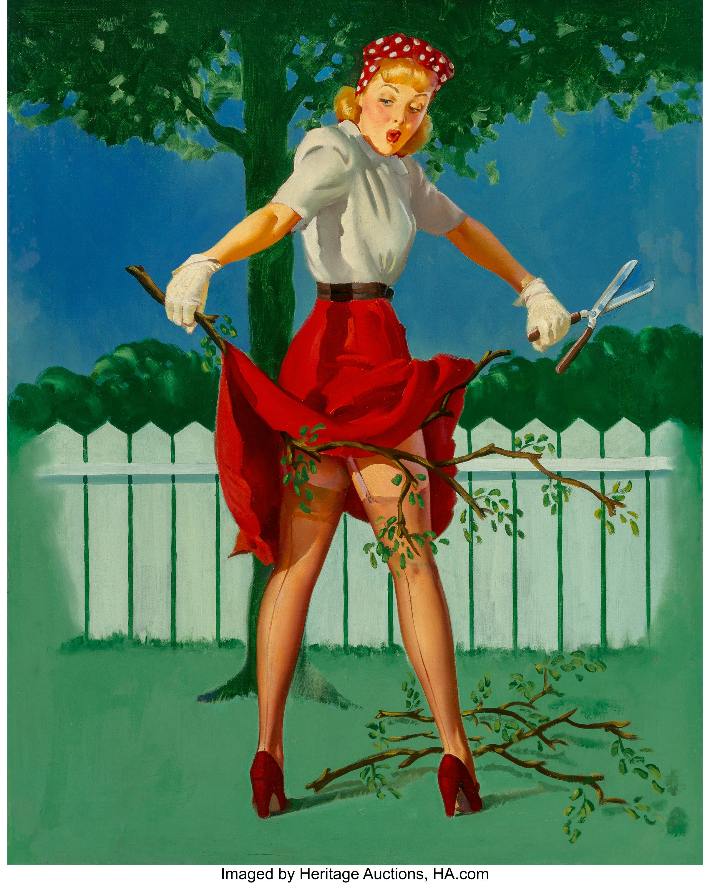 Gil Elvgren (American, 1914-1980). Trim Limbs. Oil on canvas. 29 x