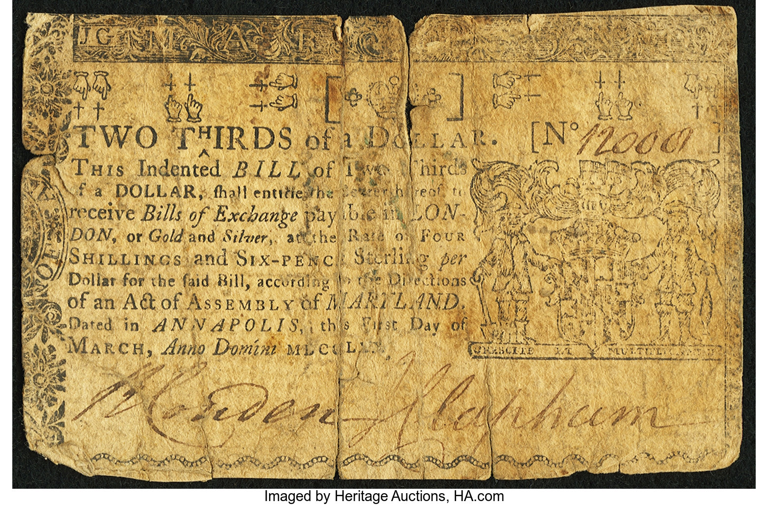 Maryland March 1, 1770 $2/3 Very Good.. ... Colonial Notes Maryland ...