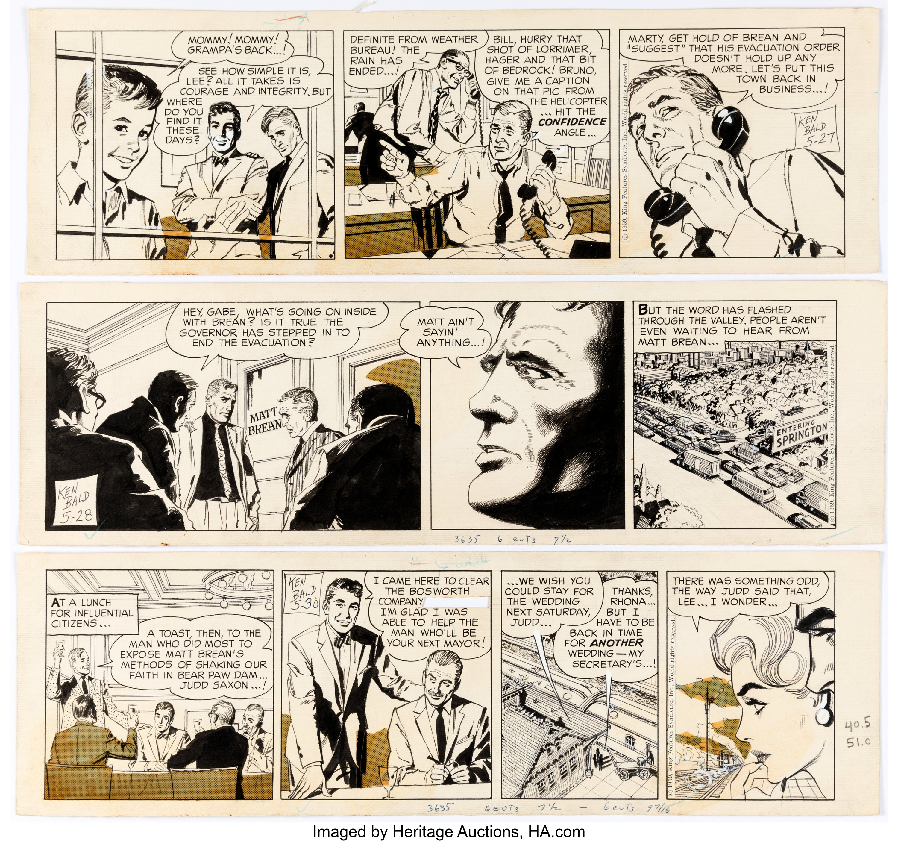 Ken Bald Judd Saxon Daily Comic Strip Original Art Group of 3 (King ...