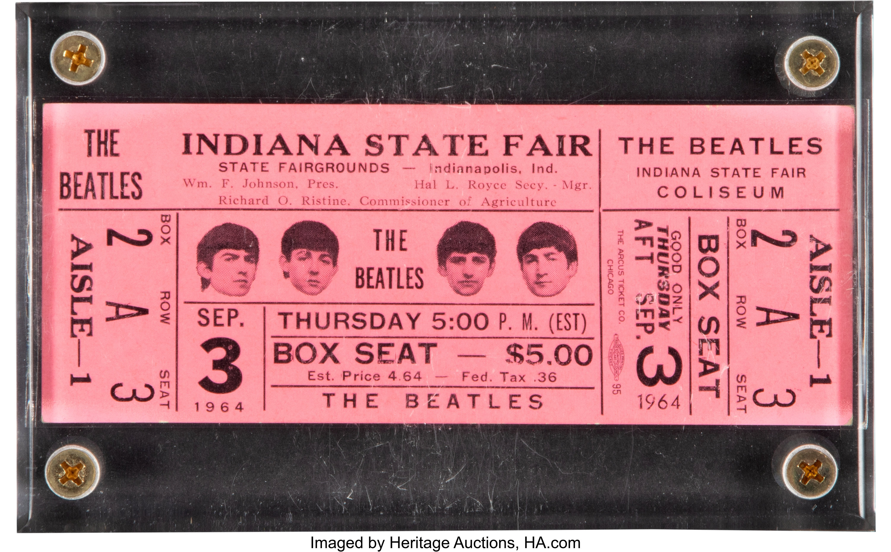 The Beatles Indiana State Fair Unused Concert Ticket Hot Pink Lot