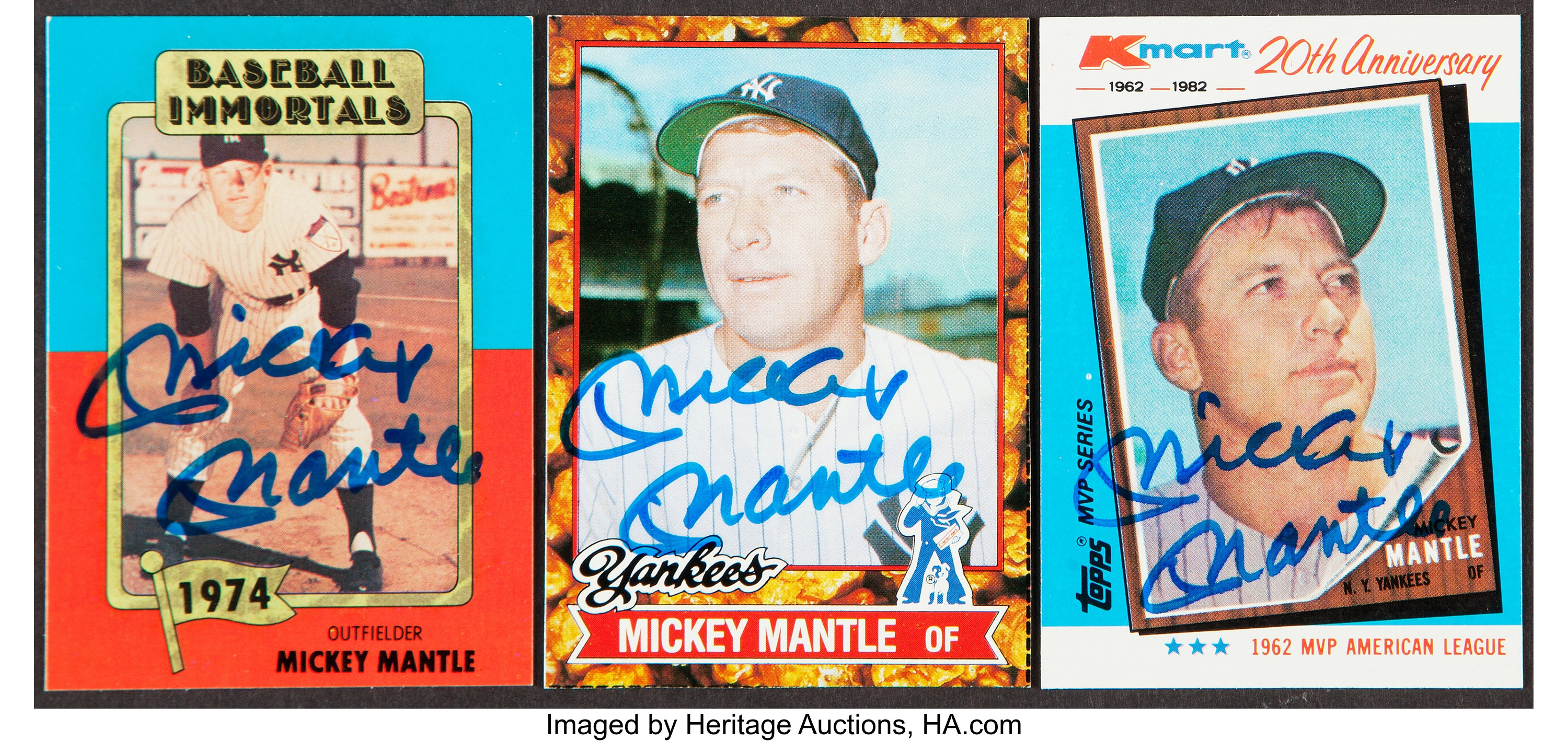 1980-82 TCMA/Topps Mickey Mantle Signed Baseball Card Trio (3)., Lot  #43156