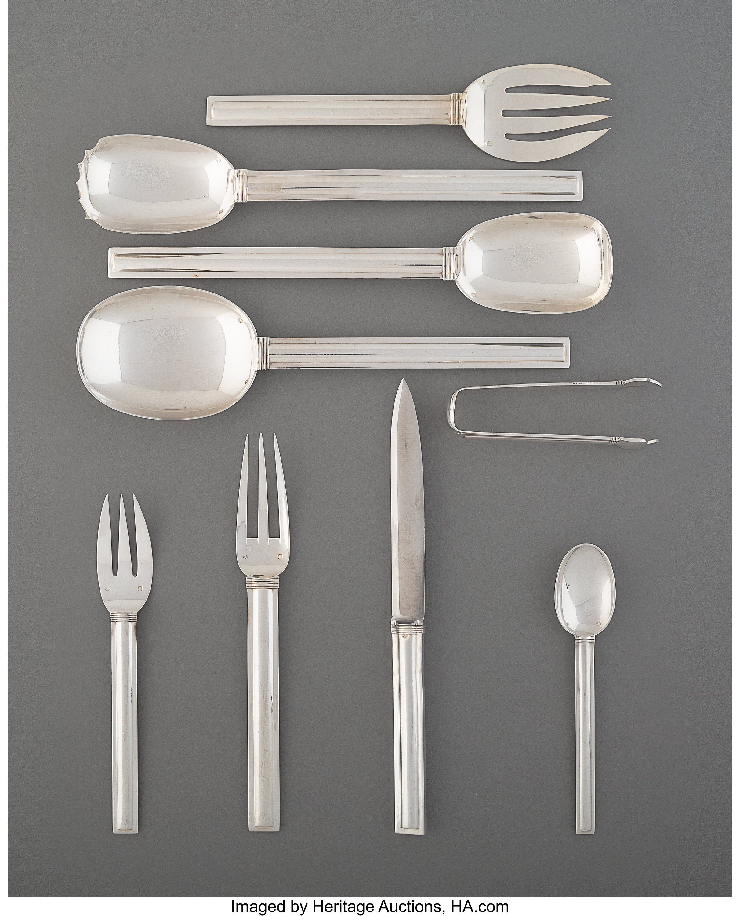 Amazing 5 piece Puiforcat Cannes Cutlery Set Sterling Silver