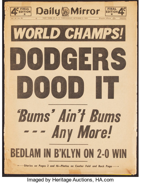 1955 New York Daily News Newspaper from Brooklyn Dodgers World, Lot #41174